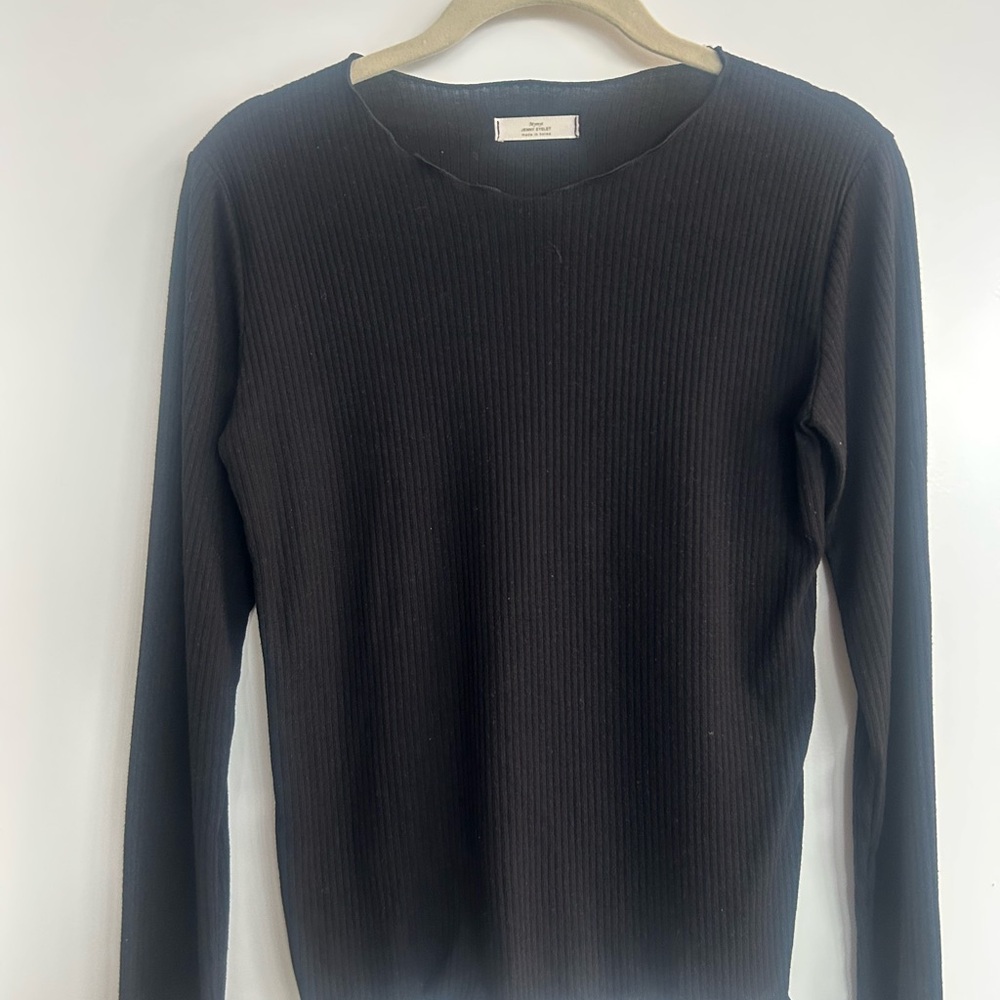 Jenny Eyellet Black Ribbed Top